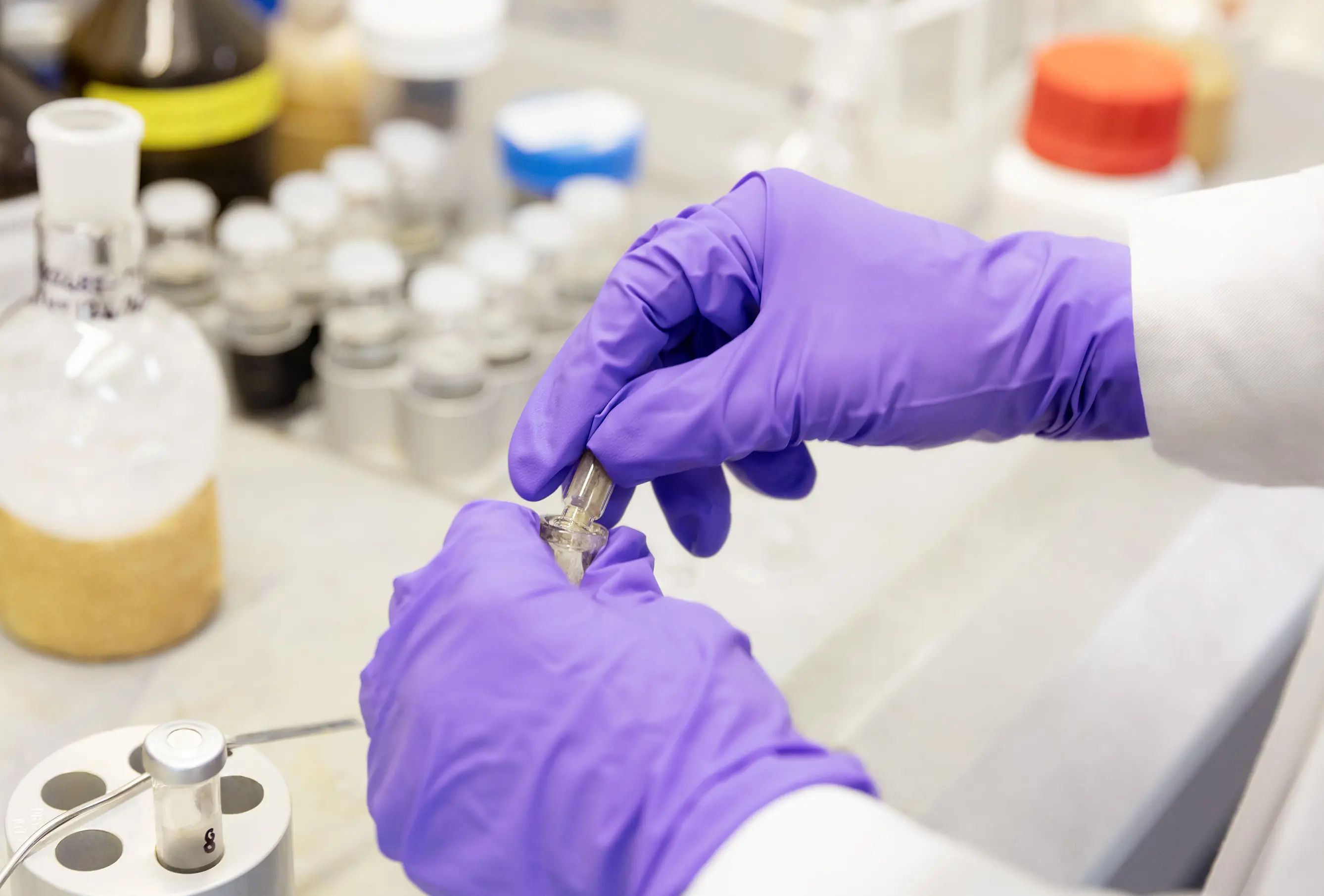 hands working the lab