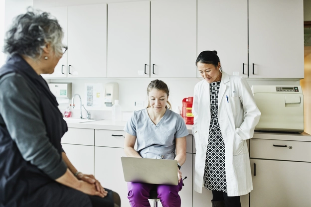 patient, nurse, doctor in clinic
