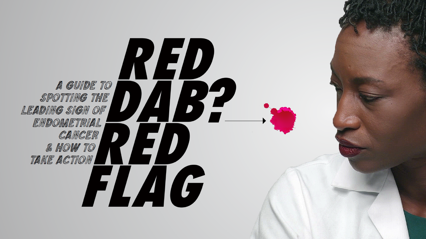 Black doctor looking at red dab red flag logo.